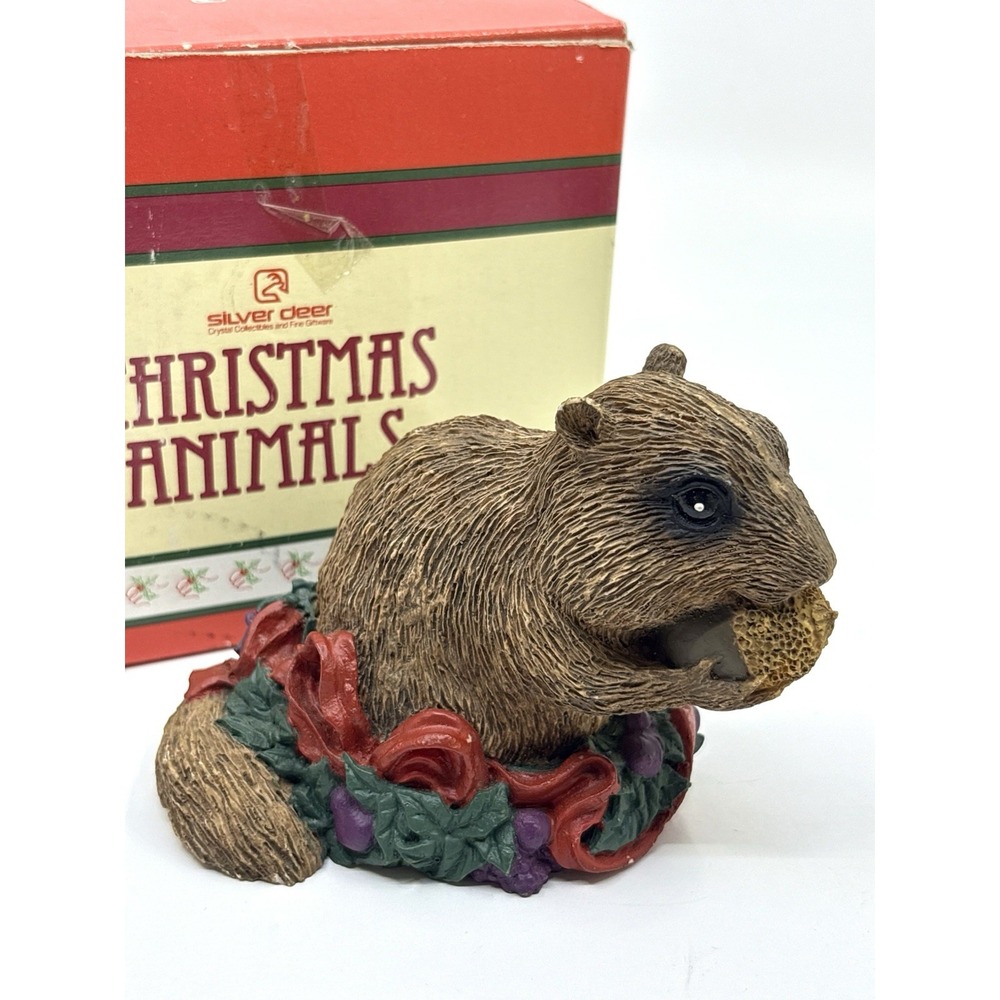 Tom Rubel Chipmunk Silver Deer Christmas Animals Collection Resin Figurine Box